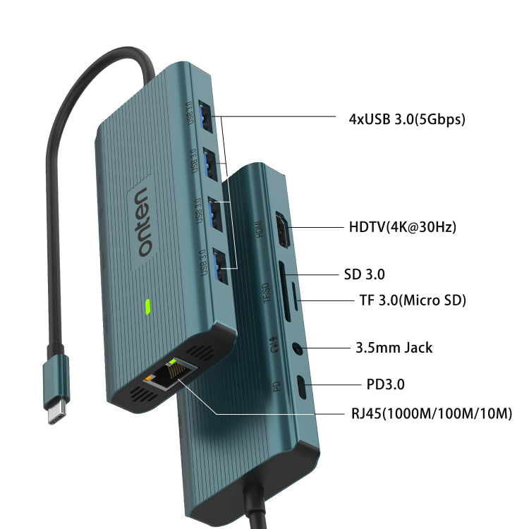 Onten UC962 10 in 1 USB-C / Type-C Multi-function HUB Docking Station