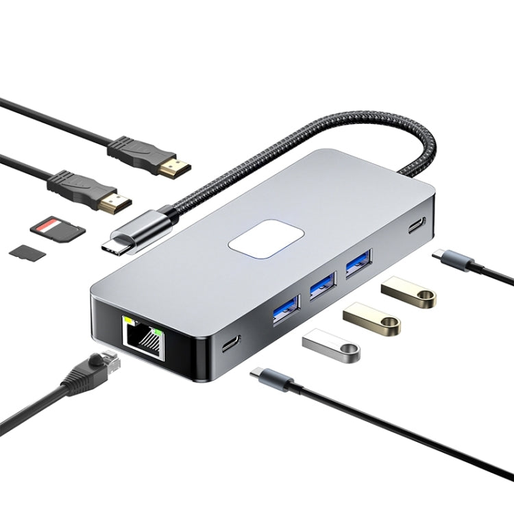 BYL-2315 10 in 1 Type-C to PD100W + USB3.0 + HDMI + RJ45 + SD/TF HUB Docking Station