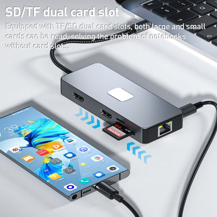 BYL-2315 10 in 1 Type-C to PD100W + USB3.0 + HDMI + RJ45 + SD/TF HUB Docking Station