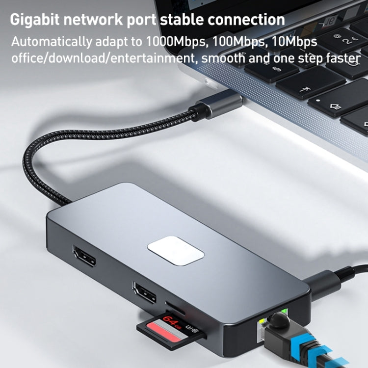 BYL-2315 10 in 1 Type-C to PD100W + USB3.0 + HDMI + RJ45 + SD/TF HUB Docking Station