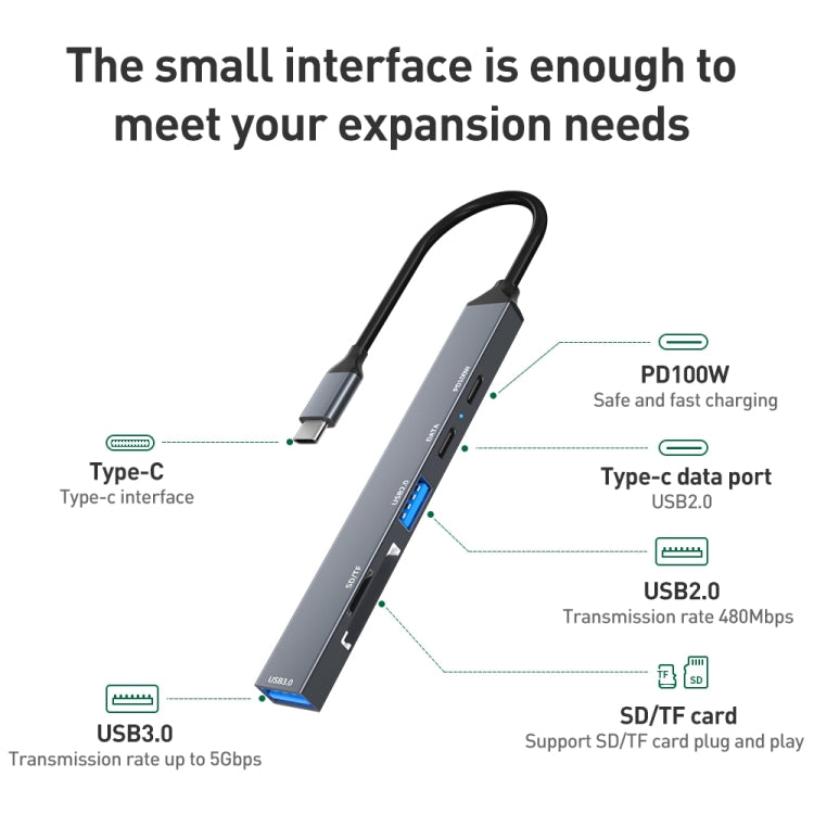 ADS-807 PD100 6 in 1 Type-C to PD100W + USB3.0 + USB2.0 + SD/TF HUB Docking Station My Store