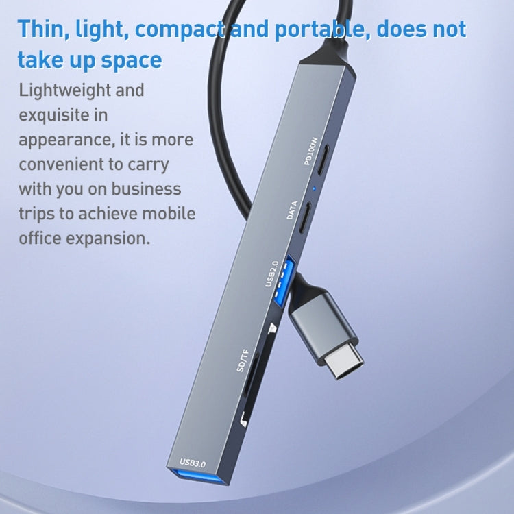 ADS-807 PD100 6 in 1 Type-C to PD100W + USB3.0 + USB2.0 + SD/TF HUB Docking Station