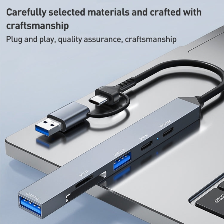 ADS-807D 6 in 1 USB + Type-C to PD100W + USB3.0/2.0 + SD/TF HUB Docking Station