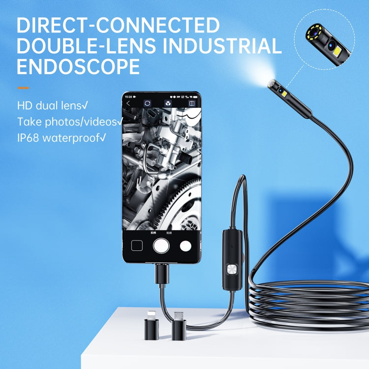 AN112 8mm Double Lenses HD Industry Endoscope Type-C + Micro USB + 8 Pin Connection Reluova