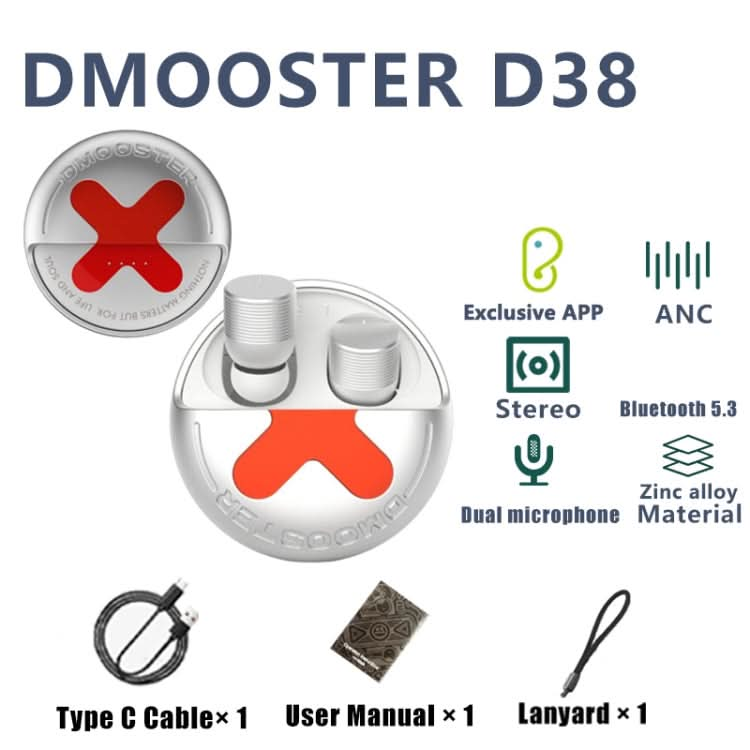 D MOOSTER D38 TWS Active Noise Reduction In-Ear Bluetooth Earphones Support APP Control