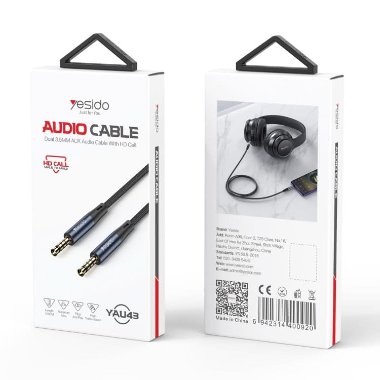 Yesido YAU43 3.5mm to 3.5mm AUX Audio Adapter Cable, Length: 1m