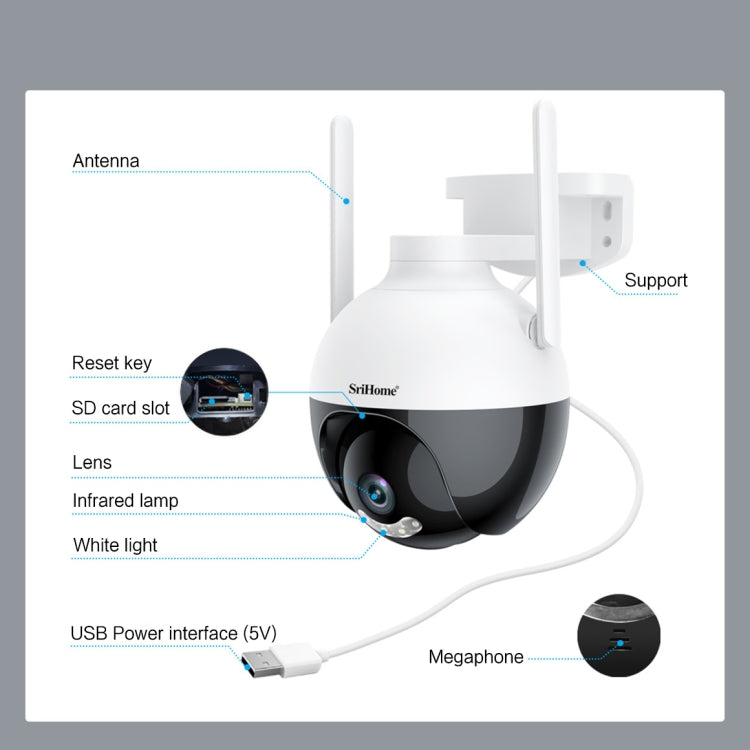 SriHome SH045 2MP DC5V IP66 Waterproof AI Auto Tracking Night Vision WiFi HD Camera Reluova