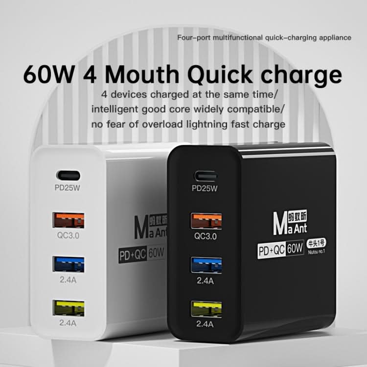 Ma-Ant 60W USB-C/Type-C+3 USB Multi-port Fast Charging Charger