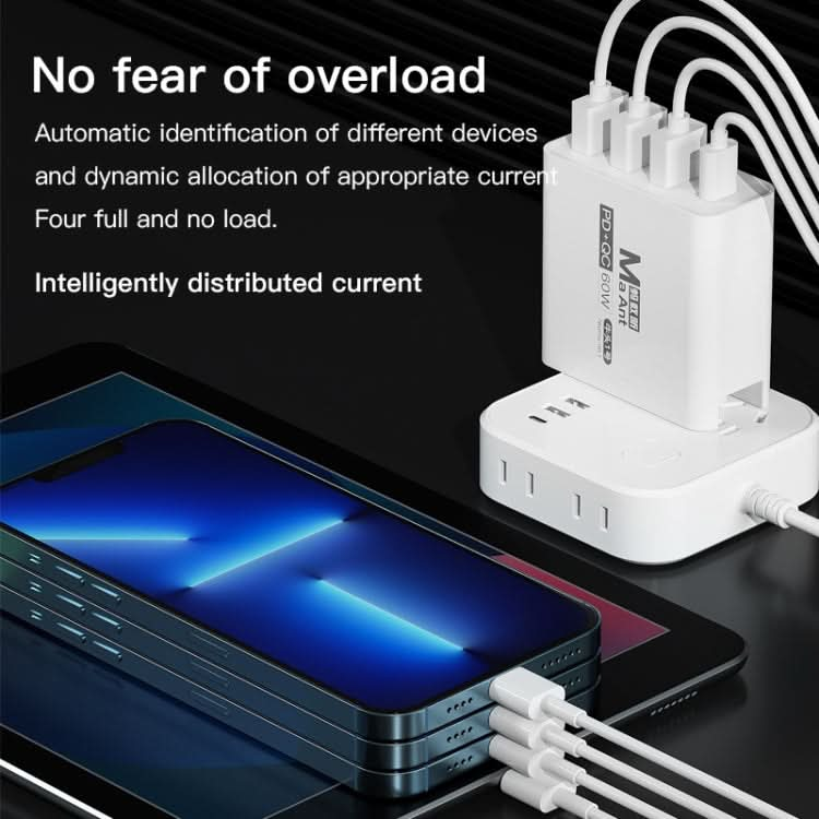 Ma-Ant 60W USB-C/Type-C+3 USB Multi-port Fast Charging Charger