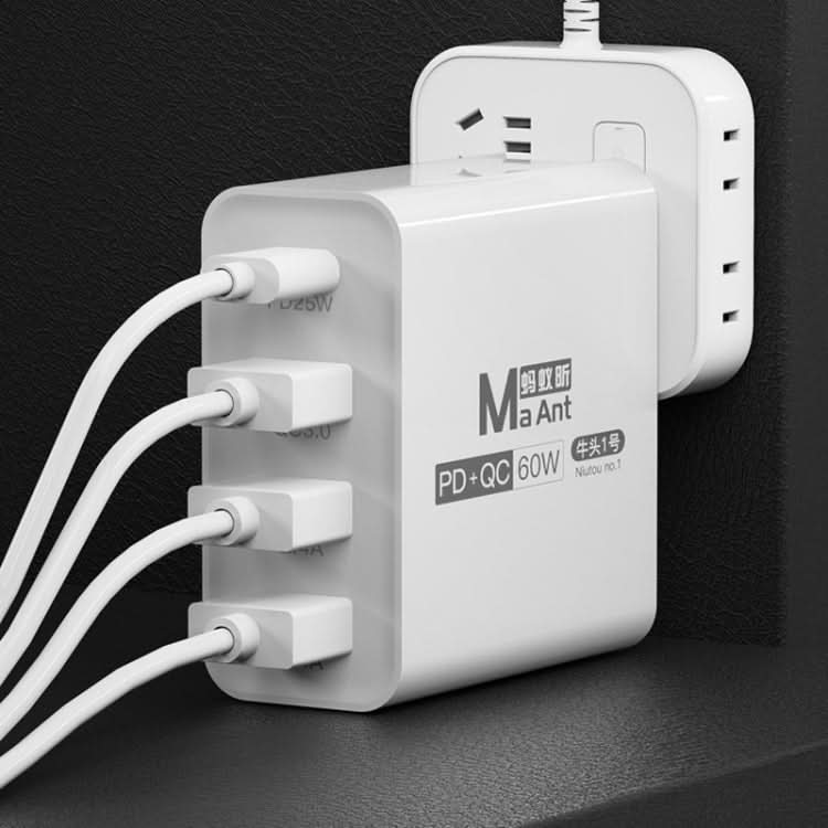 Ma-Ant 60W USB-C/Type-C+3 USB Multi-port Fast Charging Charger