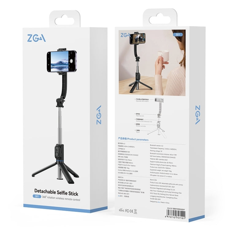 ZGA S01 Bluetooth Remote Control Detachable Tripod Selfie Stick