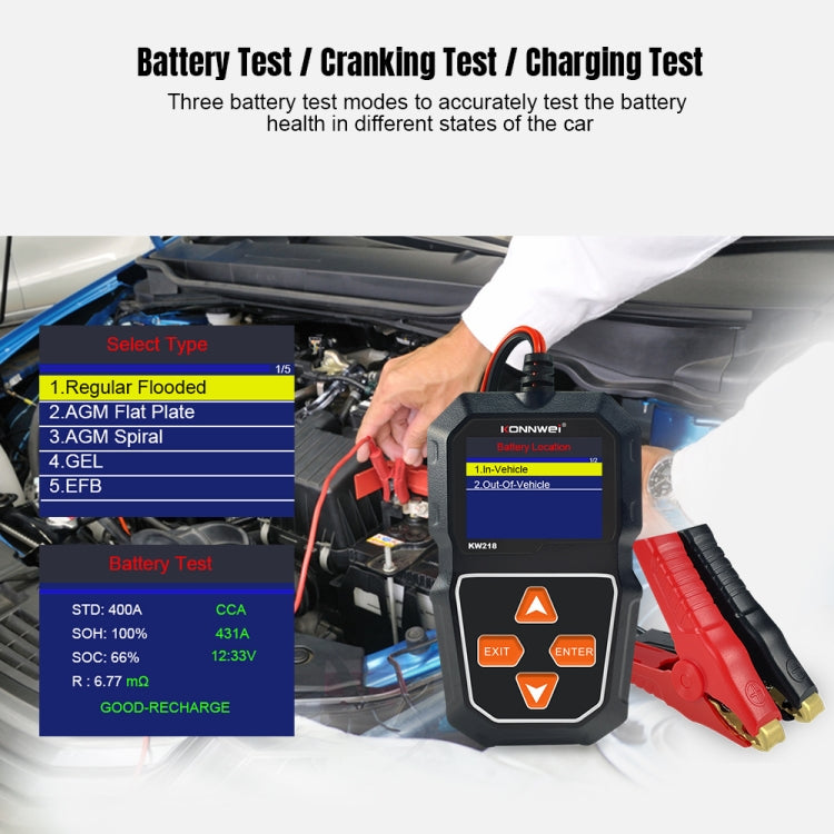 KONNWEI KW218 2.4 inch Color Screen Car Battery Tester