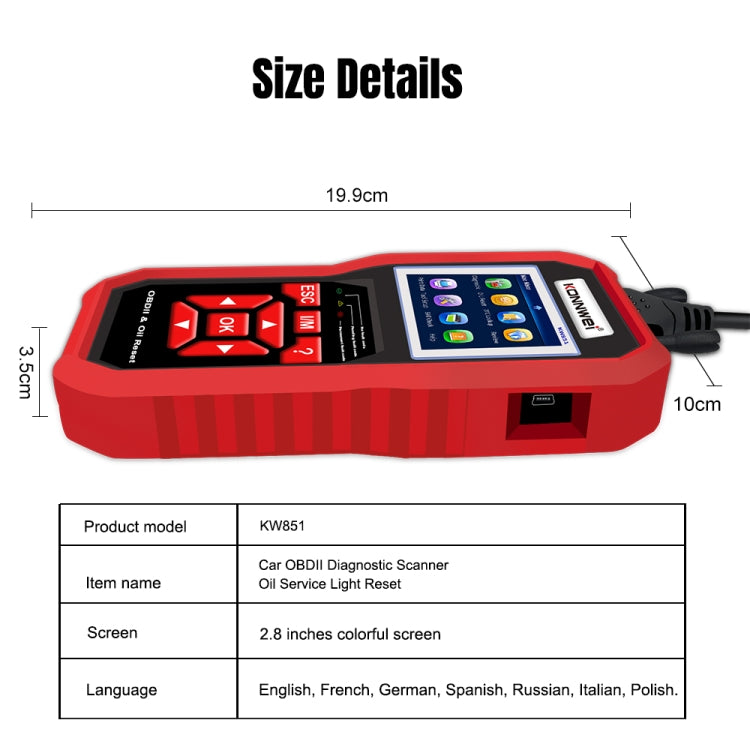 KONNWEI KW851 2 in 1 Car OBDll Scanner Diagnostic Tool Oil Service Light Reset