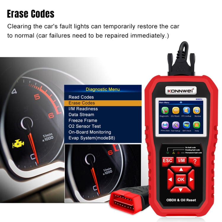 KONNWEI KW851 2 in 1 Car OBDll Scanner Diagnostic Tool Oil Service Light Reset ÎҵÄÉ̵ê