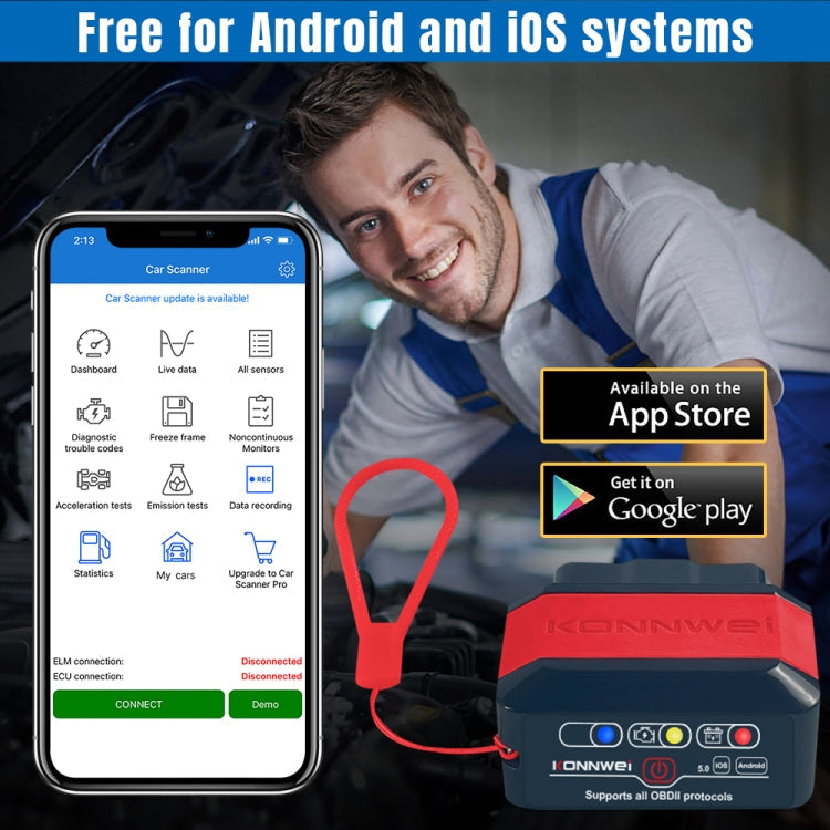 KONNWEI KW905 Bluetooth 5.0 Car OBD2 Scanner Support Android & iOS