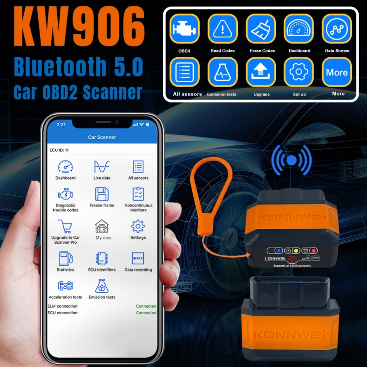 KONNWEI KW906 Bluetooth 5.0 Car OBD2 Scanner Support Android & iOS ÎҵÄÉ̵ê