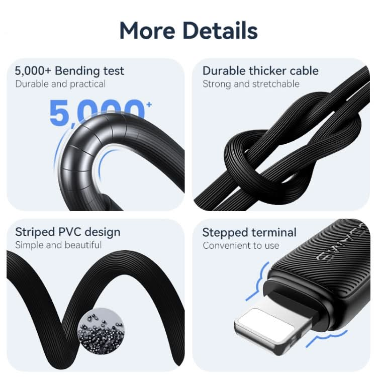 USAMS US-SJ694 USB to 8 Pin 2.4A Striped Fast Charge Data Cable