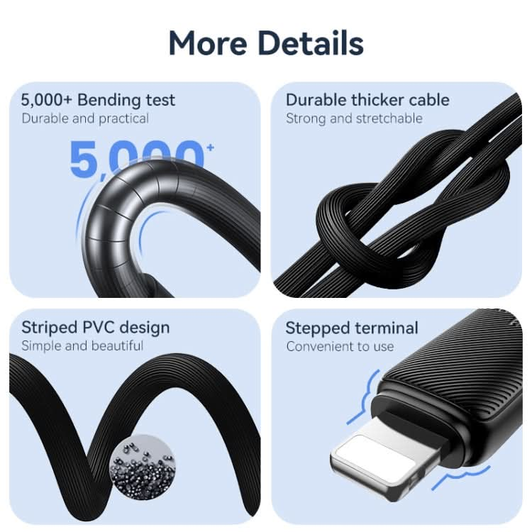 USAMS US-SJ697 USB-C / Type-C to 8 Pin 30W Striped Fast Charge Data Cable