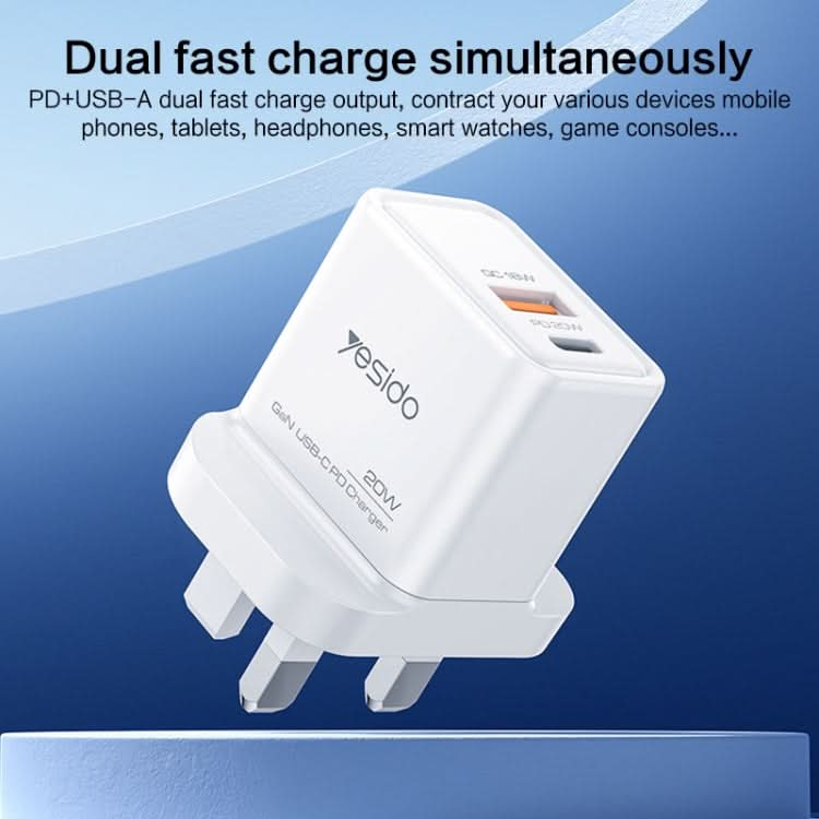 Yesido YC80 PD20W Dual Port Type-C GaN Charger, UK Plug