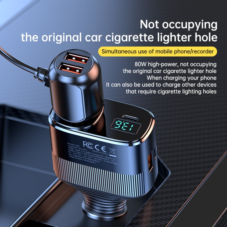 C26 4 in 1 PD45W Type-Cx2+USB Car Cigarette Lighter Fast Charging Charger