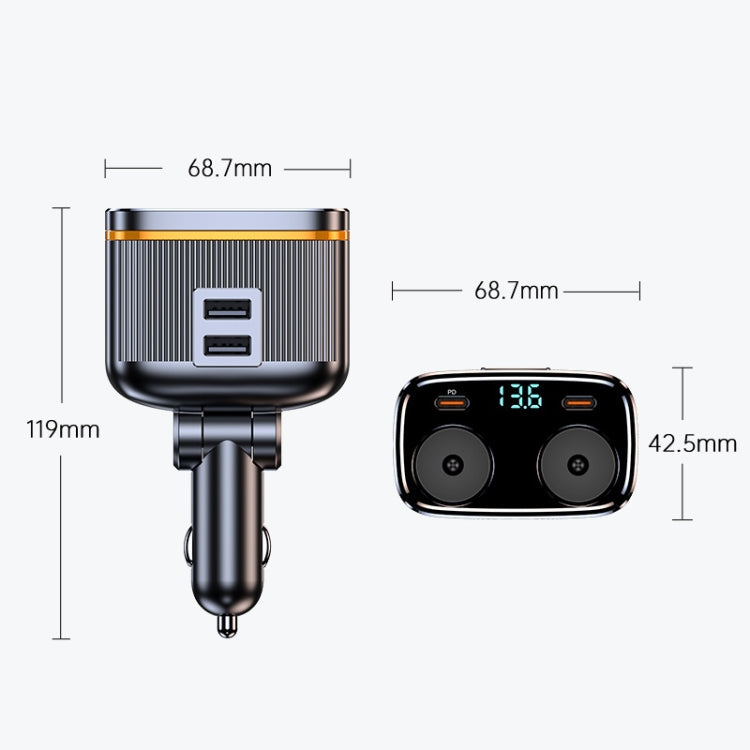 C27 6 in 1 PD45W Type-Cx2+USBx2 Car Cigarette Lighter Fast Charging Charger