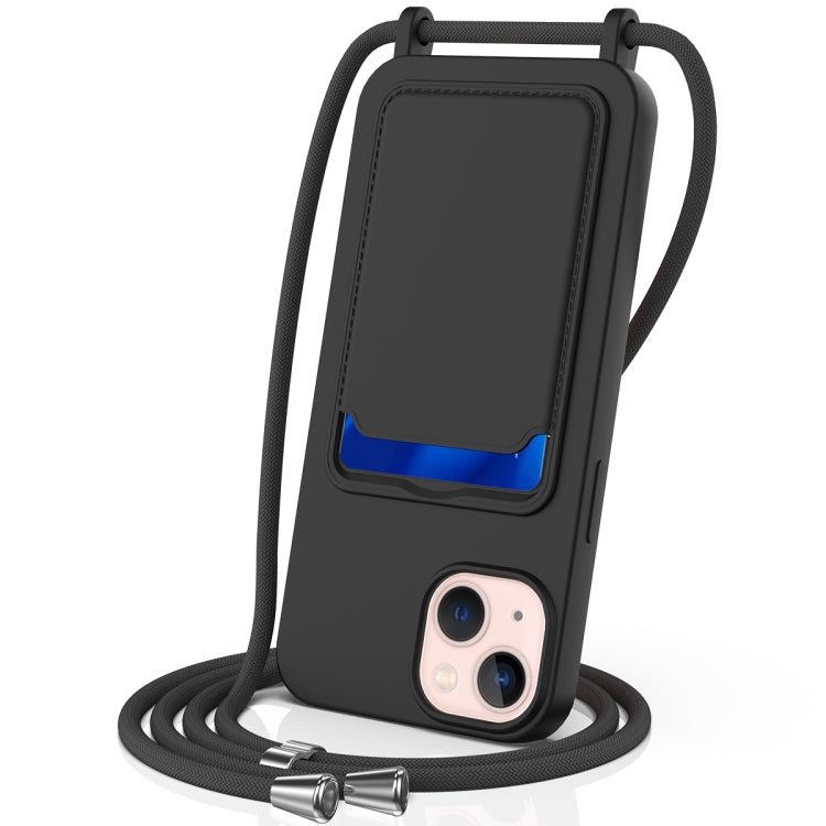 Integrated Card Bag Solid Color Liquid Silicone Phone Case with Lanyard, Series 3