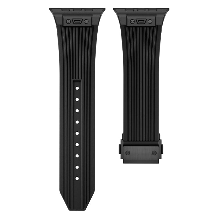 Vertical Texture Black Buckle Elastic Silicone Watch Band, Series 2