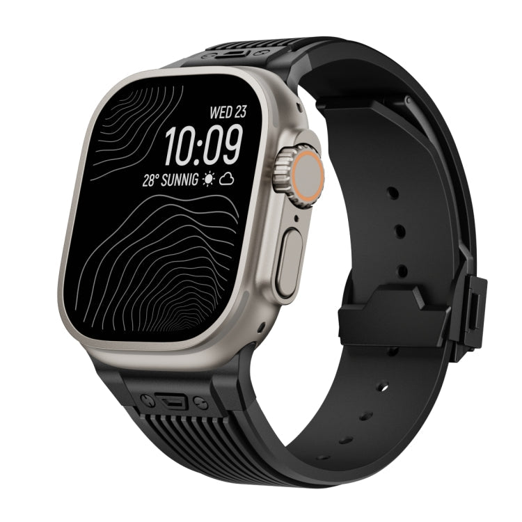 Vertical Texture Black Buckle Elastic Silicone Watch Band, Series 2