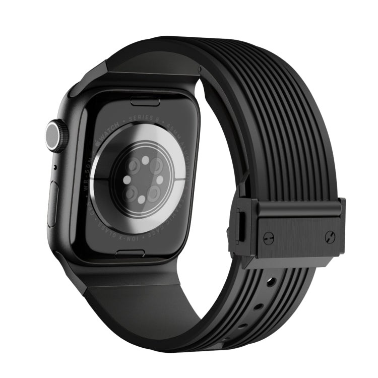 Vertical Texture Black Buckle Elastic Silicone Watch Band, Series 3