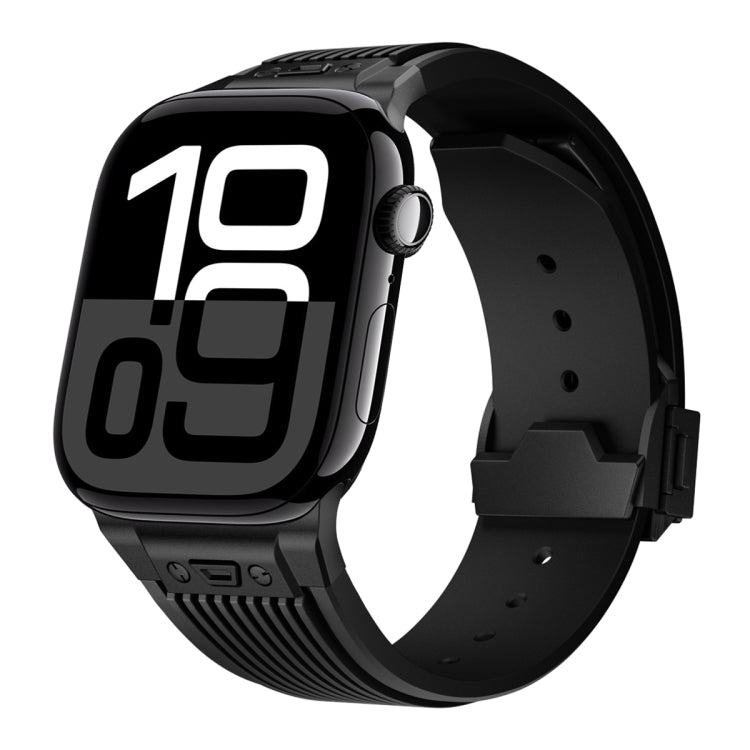 Vertical Texture Black Buckle Elastic Silicone Watch Band, Series 2