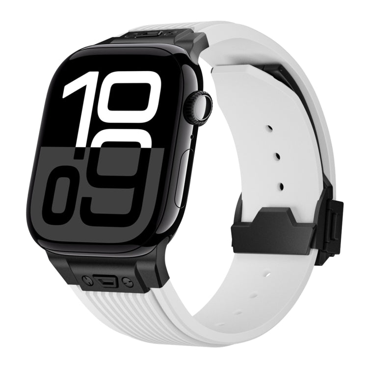 Vertical Texture Black Buckle Elastic Silicone Watch Band, Series 2