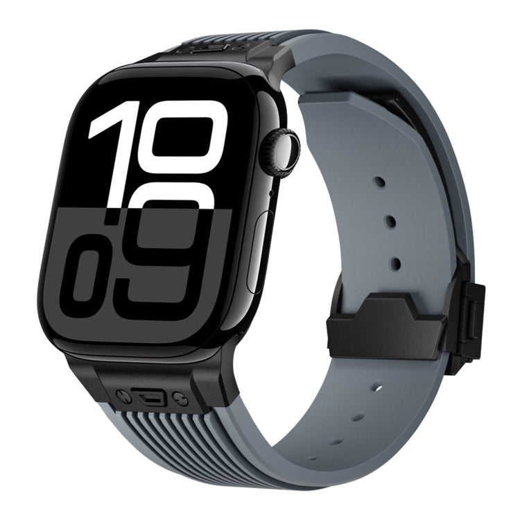 Vertical Texture Black Buckle Elastic Silicone Watch Band, Series 2