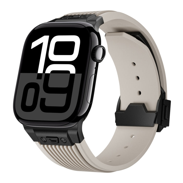 Vertical Texture Black Buckle Elastic Silicone Watch Band, Series 1