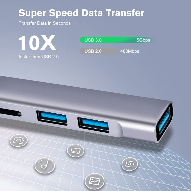 809-C 6 in 1 USB+Type-C to USB Multifunctional Docking Station HUB Adapter