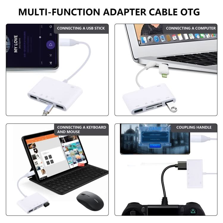 AJ-108PRO 6 in 2 USB-C / Type-C + 8 Pin Interface Multi-function Camera Card Reader