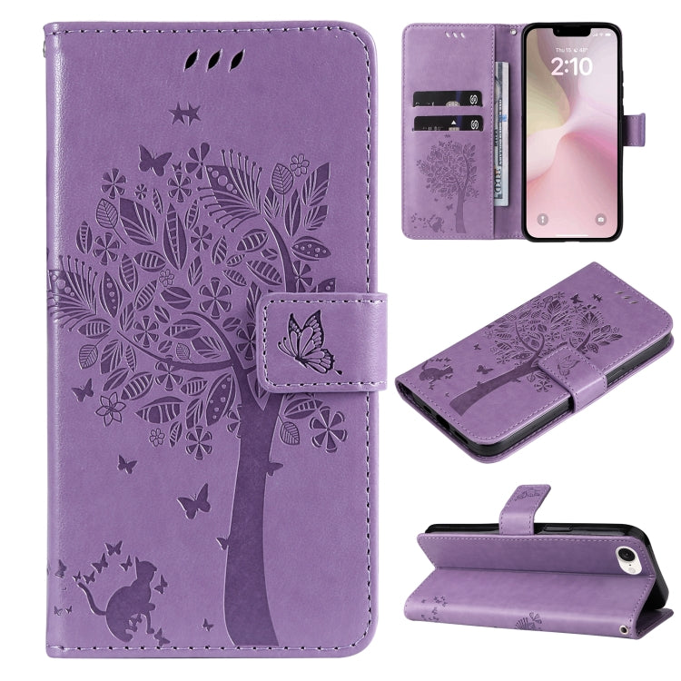 Tree & Cat Embossed Pattern Flip Leather Phone Case, Series 1