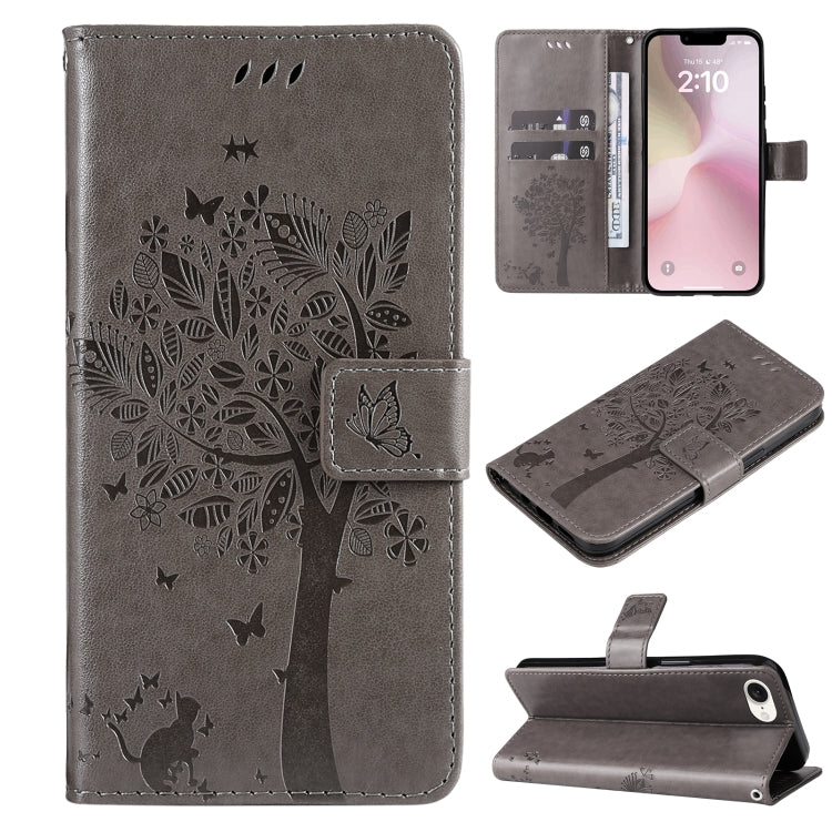 Tree & Cat Embossed Pattern Flip Leather Phone Case, Series 1