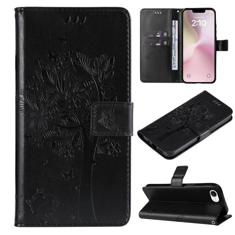 Tree & Cat Embossed Pattern Flip Leather Phone Case, Series 1