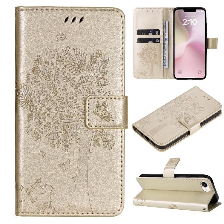 Tree & Cat Embossed Pattern Flip Leather Phone Case, Series 1