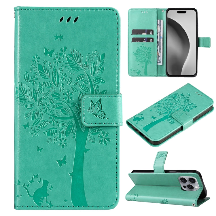 Tree & Cat Embossed Pattern Flip Leather Phone Case, Series 3