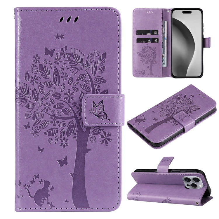 Tree & Cat Embossed Pattern Flip Leather Phone Case, Series 3