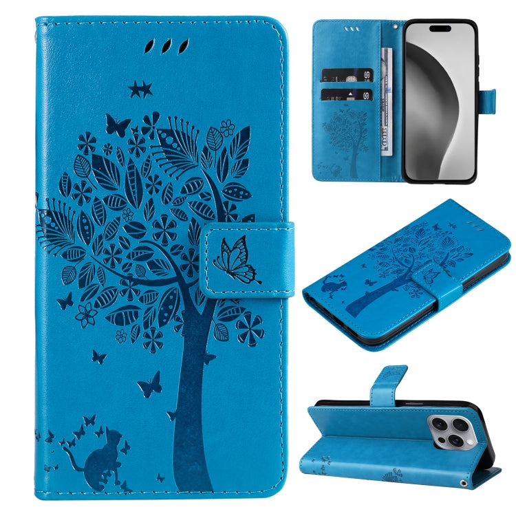 Tree & Cat Embossed Pattern Flip Leather Phone Case, Series 3