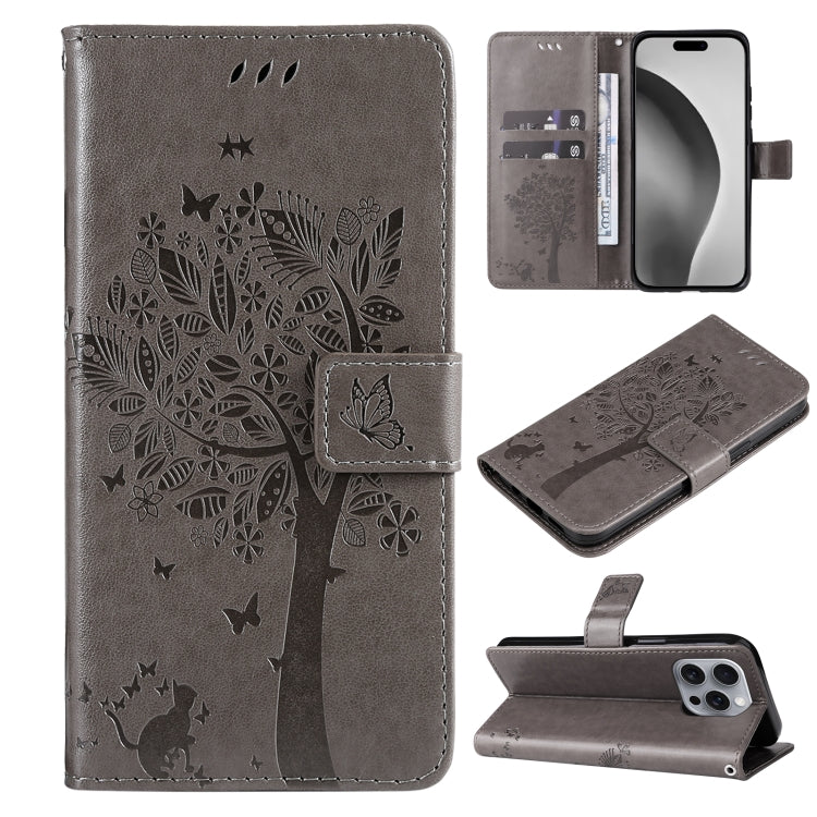 Tree & Cat Embossed Pattern Flip Leather Phone Case, Series 3