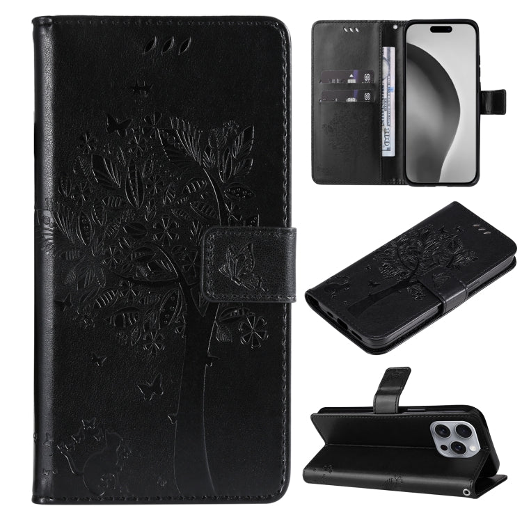 Tree & Cat Embossed Pattern Flip Leather Phone Case, Series 3