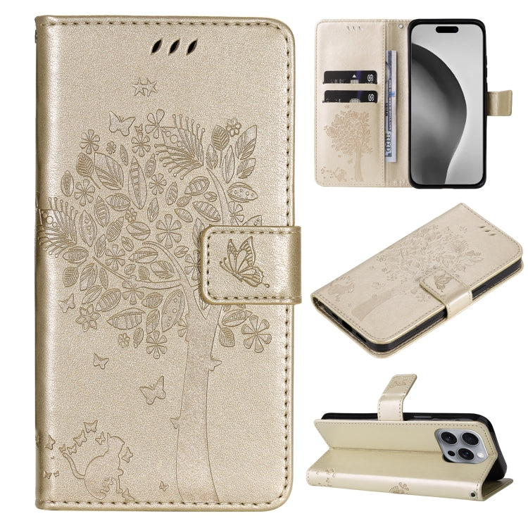 Tree & Cat Embossed Pattern Flip Leather Phone Case, Series 3