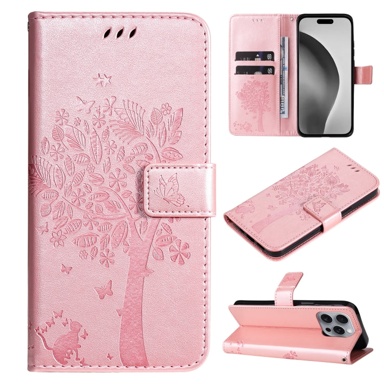 Tree & Cat Embossed Pattern Flip Leather Phone Case, Series 3