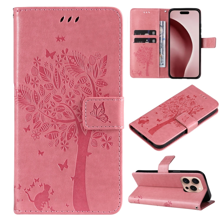 Tree & Cat Embossed Pattern Flip Leather Phone Case, Series 2