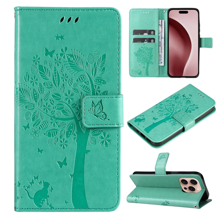 Tree & Cat Embossed Pattern Flip Leather Phone Case, Series 2