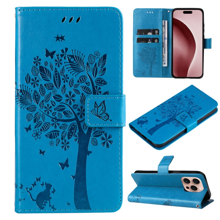 Tree & Cat Embossed Pattern Flip Leather Phone Case, Series 2