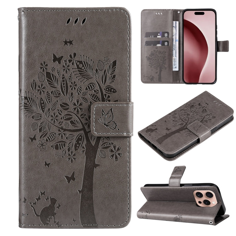 Tree & Cat Embossed Pattern Flip Leather Phone Case, Series 2